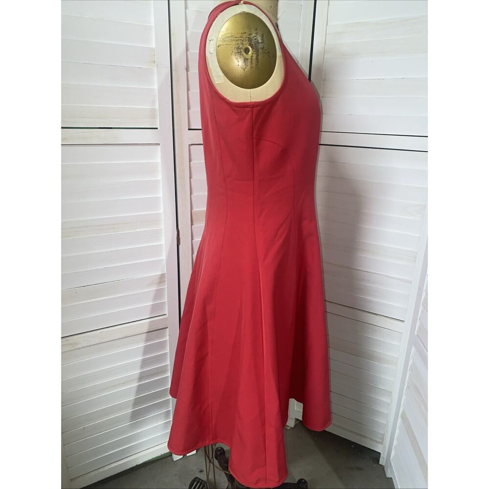 Leslie Faye Dress 12 Large Red Pink Fit& Flare Aline Sleeveless Poly Blend - Picture 5 of 10